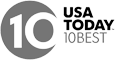 The image shows the logo for "USA TODAY 10Best," featuring a stylized number 10 and the text "USA TODAY 10BEST" to the right of it.