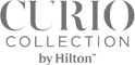 The image shows the logo of "Curio Collection by Hilton" with the text displayed in a stylized font.